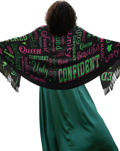 A-ka Sorority Gifts for Women - Black Pink Green Scarf Shawl Blanket with Tassel, Sorority Stuff Paraphernalia Party Favor 81 * 31 Inches