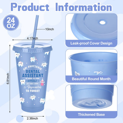 Meanplan 24 Pcs Dental Assistant Week Gifts Bulk 24 oz Plastic Teeth Tumbler with Lids and Straws Thank You Cups Travel Mugs Inspirational Dental Assistant Appreciation Gifts for Dentist Party Favors