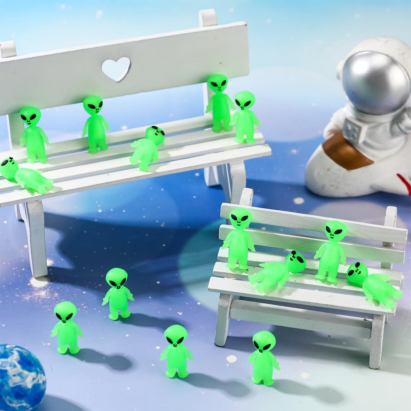 CroBlissful 25 Pcs Mini Alien Figures to Hide and Seek Glow in the Dark Green Little Tiny Aliens Figurine for Space Party Favors Small Rave Trinkets Prank Toys Bulk Gifts Goodie Bag Fillers