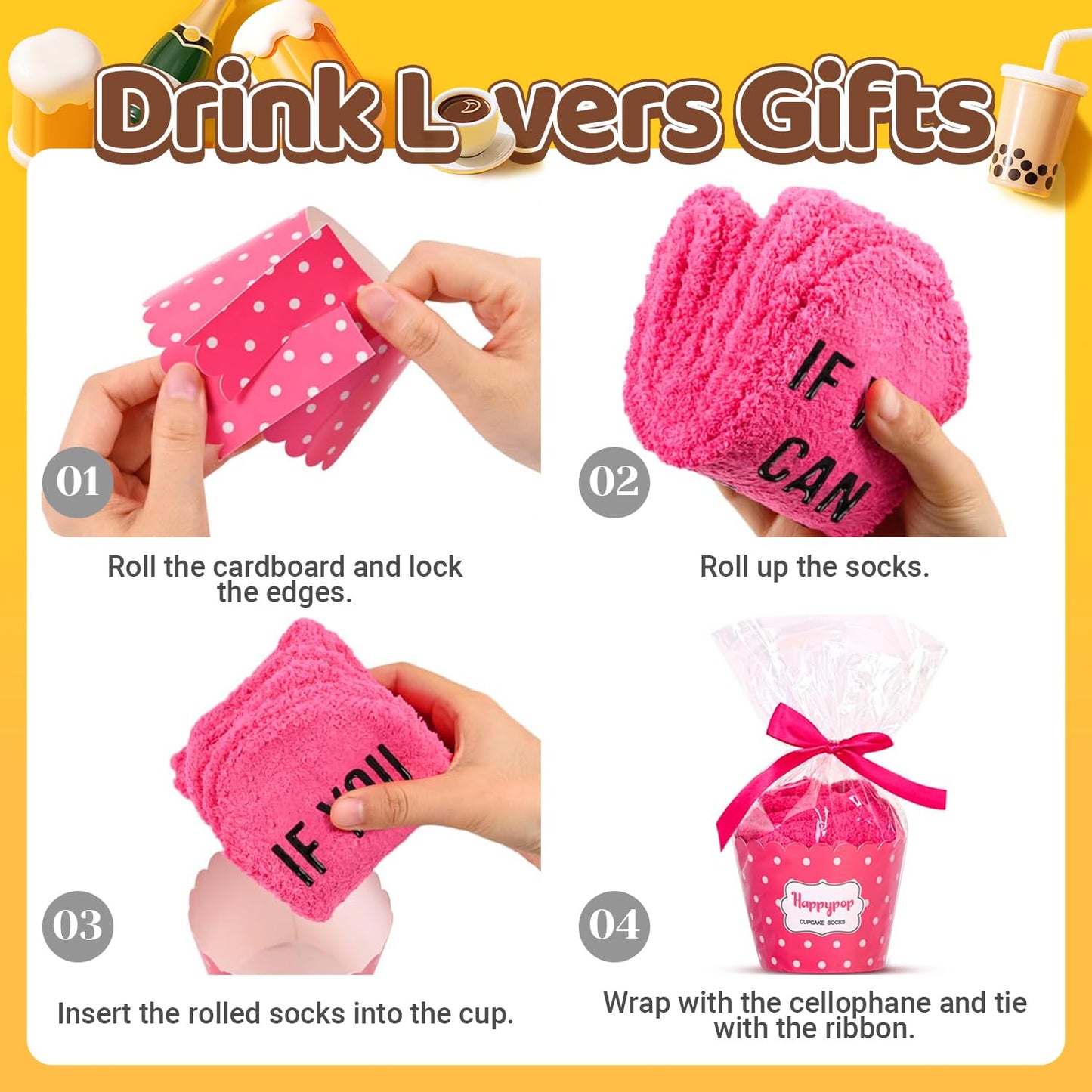 HAPPYPOP Drink Socks for Women Girls - Margarita Tea Champagne Wine Coffee Gifts for Her