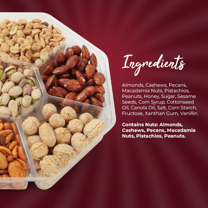 Nut Gift Baskets, 14oz Mixed Nut Gift Box of 7 Sectional Platter, Ideal Nut Assortment for Holidays, Birthdays, Celebrations, Anniversaries, Corporate Occasions and Everyday Snacking