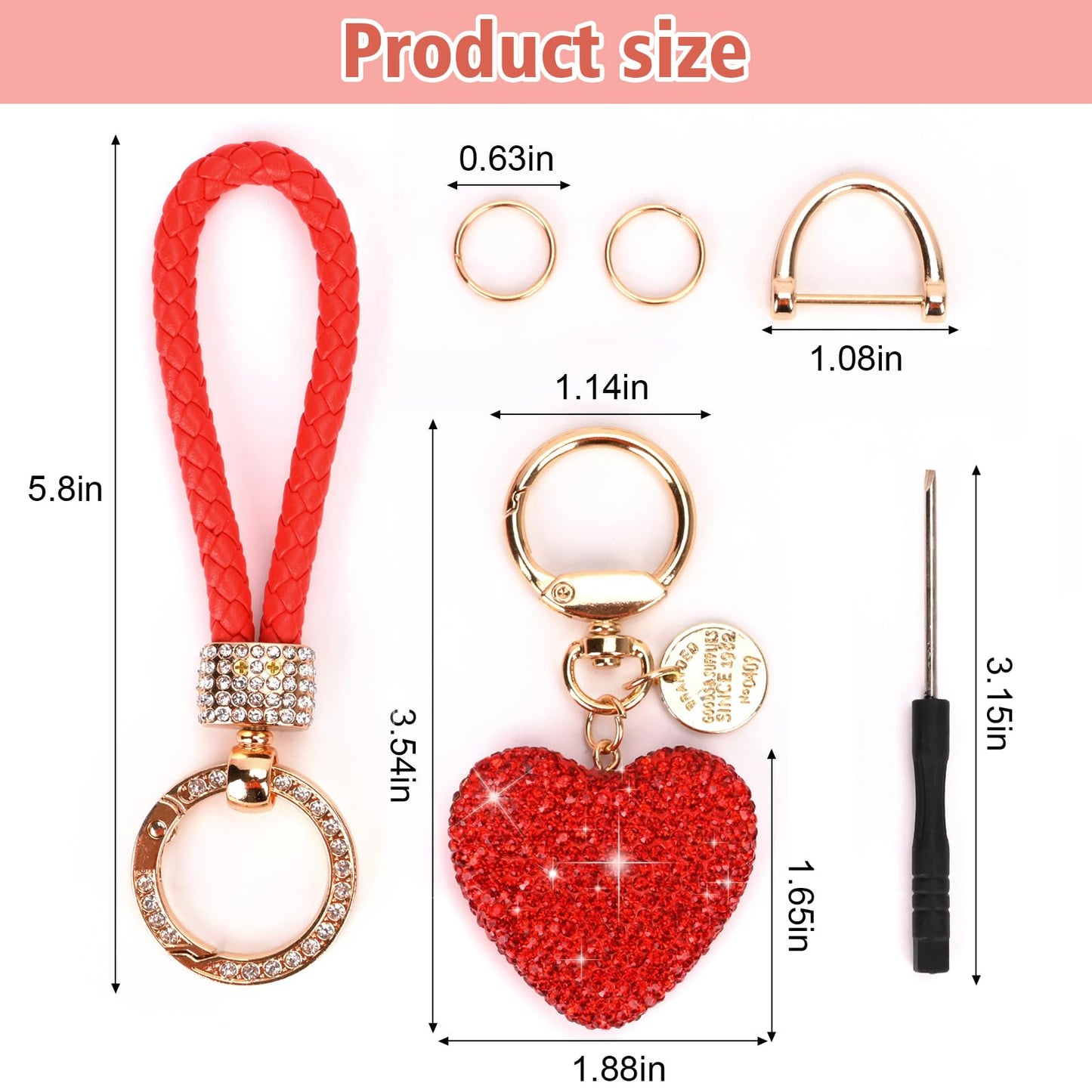 Car Keychain for Women with Rhinestone Heart Shape Bling Girl Cute Keychain for Christmas,Personalized Gift