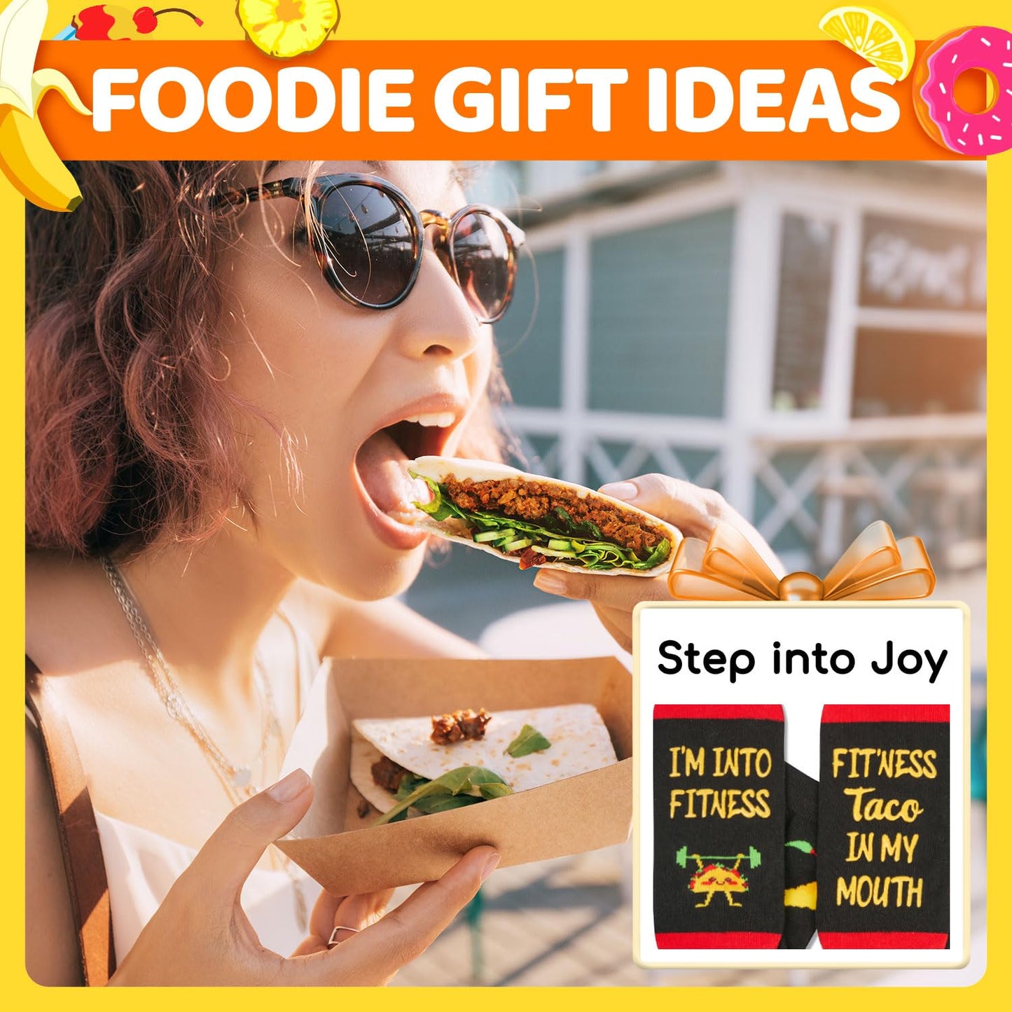 HAPPYPOP Food Socks for Men Women - Taco Bacon Egg Socks, Taco Bacon Food Lovers Gifts
