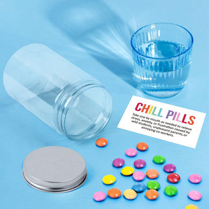Funny Teacher Appreciation Gift - Plastic Chill Pills Jar with "Chill Pills"Sticker Cute Practical Medication Management Transparent Jars for Teacher's Day Graduation Gift(Candy Not Included)