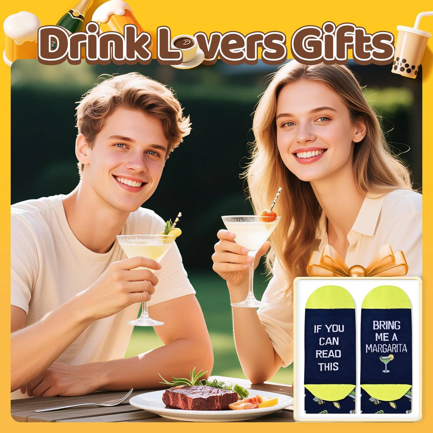 HAPPYPOP Funny Socks for Men Women - Taco Margarita Gifts, Maxican Food Socks