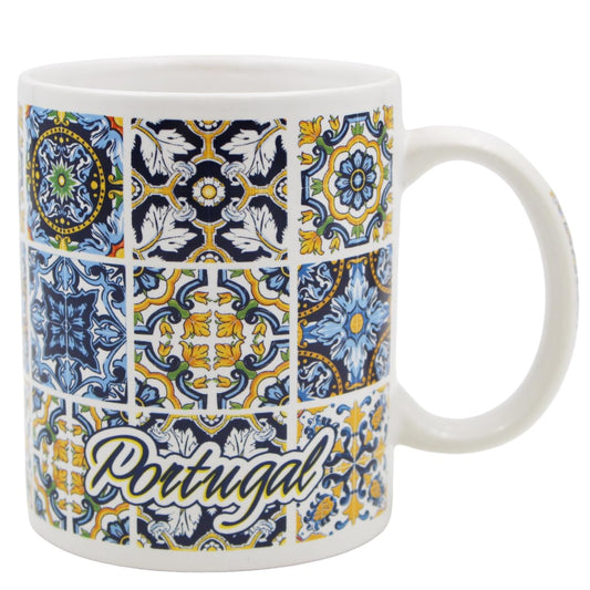 Traditional Portuguese Azulejo Ceramic Coffee Mug 12oz - Blue & White Tile Design, Microwave & Dishwasher Safe, Handcrafted in Portugal, GS6220