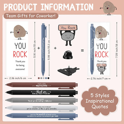 Sayglossy 24 Sets Employee Appreciation Funny Gift Motivational You Rock Gifts Bulk Ballpoint Pens Inspirational Cards Brooch Pin Organza Bags Inspirational Gift for Coworker Staff