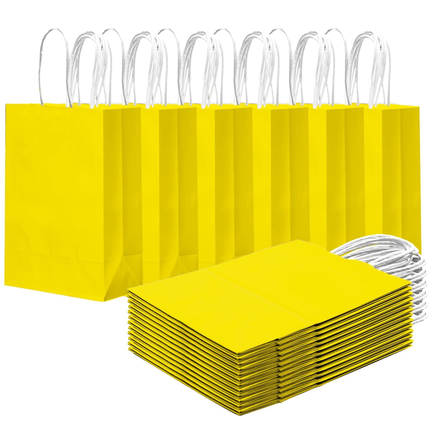 qiqee 24PCS Small Gift Bag with Handles Bulk 8.3"x6"x3" Gift Bags Bright Yellow Bags Multiple Uses (Small Size)