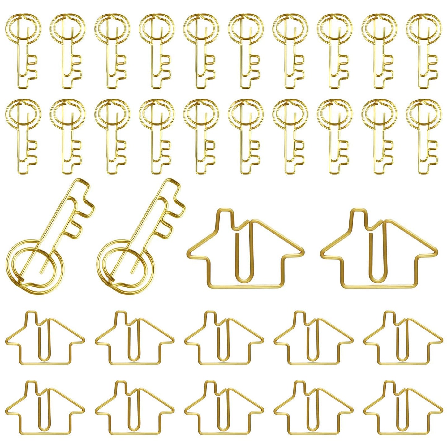 Hesena 120 Pcs Paper Clip Set, 60 Pcs House & 60 Pcs Key Shaped Paperclips for Office, Real Estate Agent,Realtors Gifts (Gold)