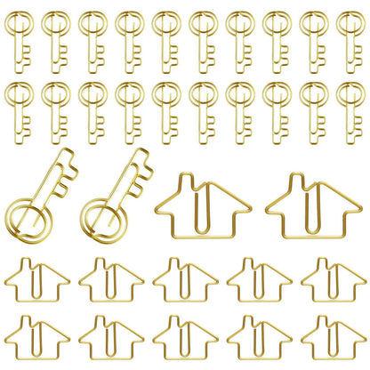Hesena 120 Pcs Paper Clip Set, 60 Pcs House & 60 Pcs Key Shaped Paperclips for Office, Real Estate Agent,Realtors Gifts (Gold)