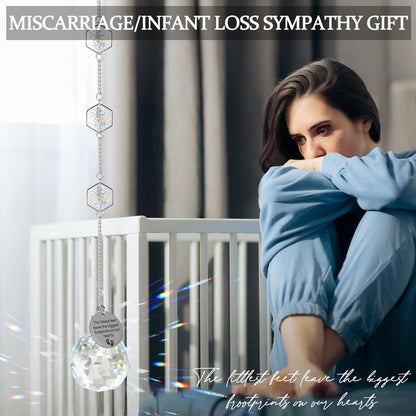 Miscarriage Memorial Suncatcher Gifts for Mothers Dad, Handmade Forget Me Not Baby's Breath Pressed Flower Miscarriage Ornament, Bereavement Remembrance Gift for Loss of Baby (Blue White)