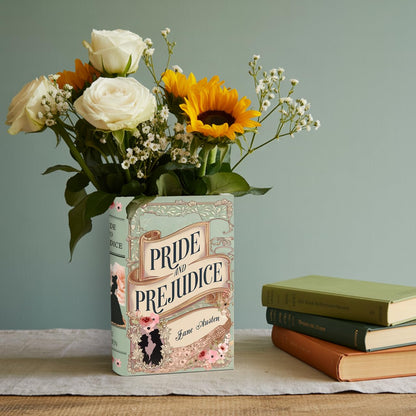 Ceramic Book Vase Pride and Prejudice Gifts for Book Lovers Women & Men - Jane Austen Gifts for Women Bookish Christmas Decor for Bookshelf - Bookworm Bookish Gift Cute Librarian Present for Readers