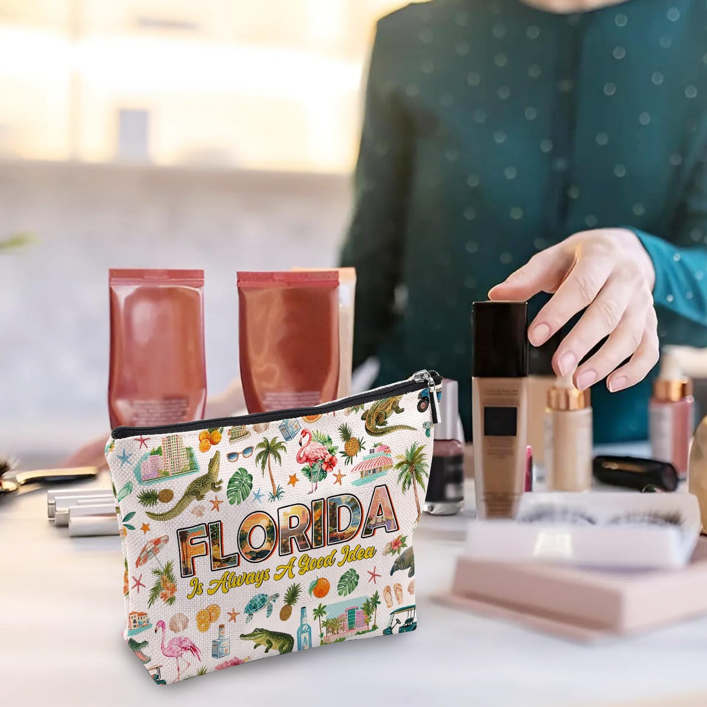 Florida Makeup Bag, Florida Gifts For Women Friends, Vacation Souvenirs Makeup Pouch, Travel Toiletry Bag With Zipper, Birthday Anniversary Christmas Gifts For Best Friend Bestie Her