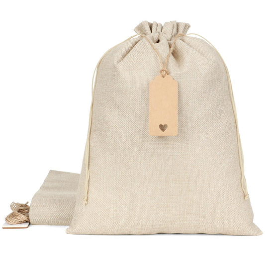 Tapleap Burlap Gift Bags with Drawstring - 10Pcs 12x16 Original Sacks with String&Tags for Wrapping Memorial Day Favors, Breads, Wine, For Birthday, Wedding, Household Use