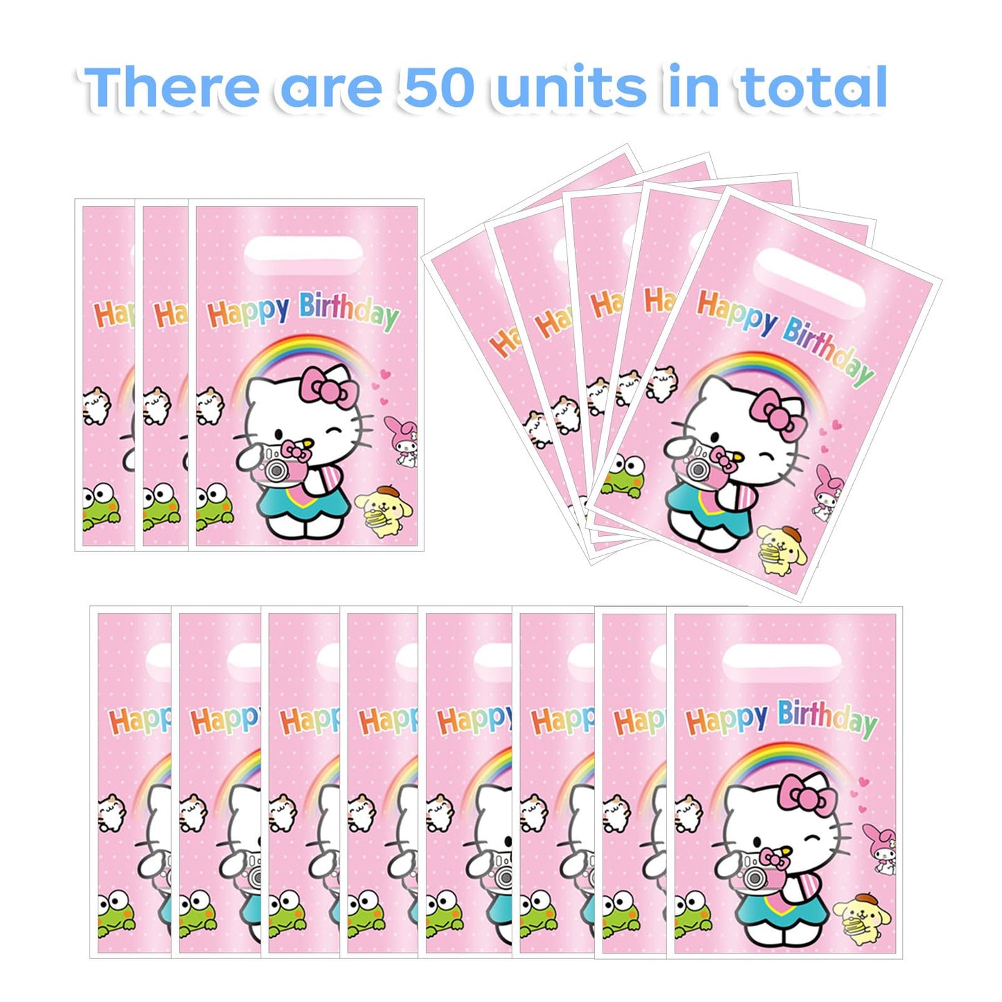 50 Pcs Cartoon Birthday Party Favor Bags, Cute Plastic Gift Bags, Birthday Party Candy Snack Bag (Pink)