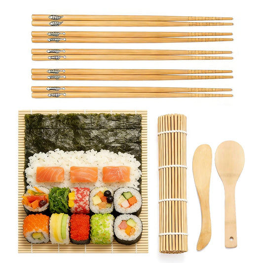 Bamboo Sushi Making Kit for Beginners, 9 Piece Sushi Rolling Mat Set with Chopsticks, Traditional Sushi Roller Kit & Sushi Maker, Cooking Kit for Adults, Family DIY & Date Night Gift