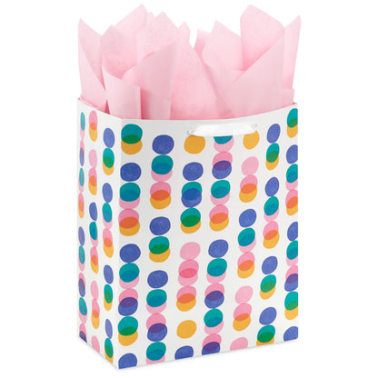 Hallmark 13" Large Gift Bag with Pink Tissue Paper (Pink, Yellow, Foil Blue Dots) for Valentine's Day, Birthdays, Mother's Day, Easter