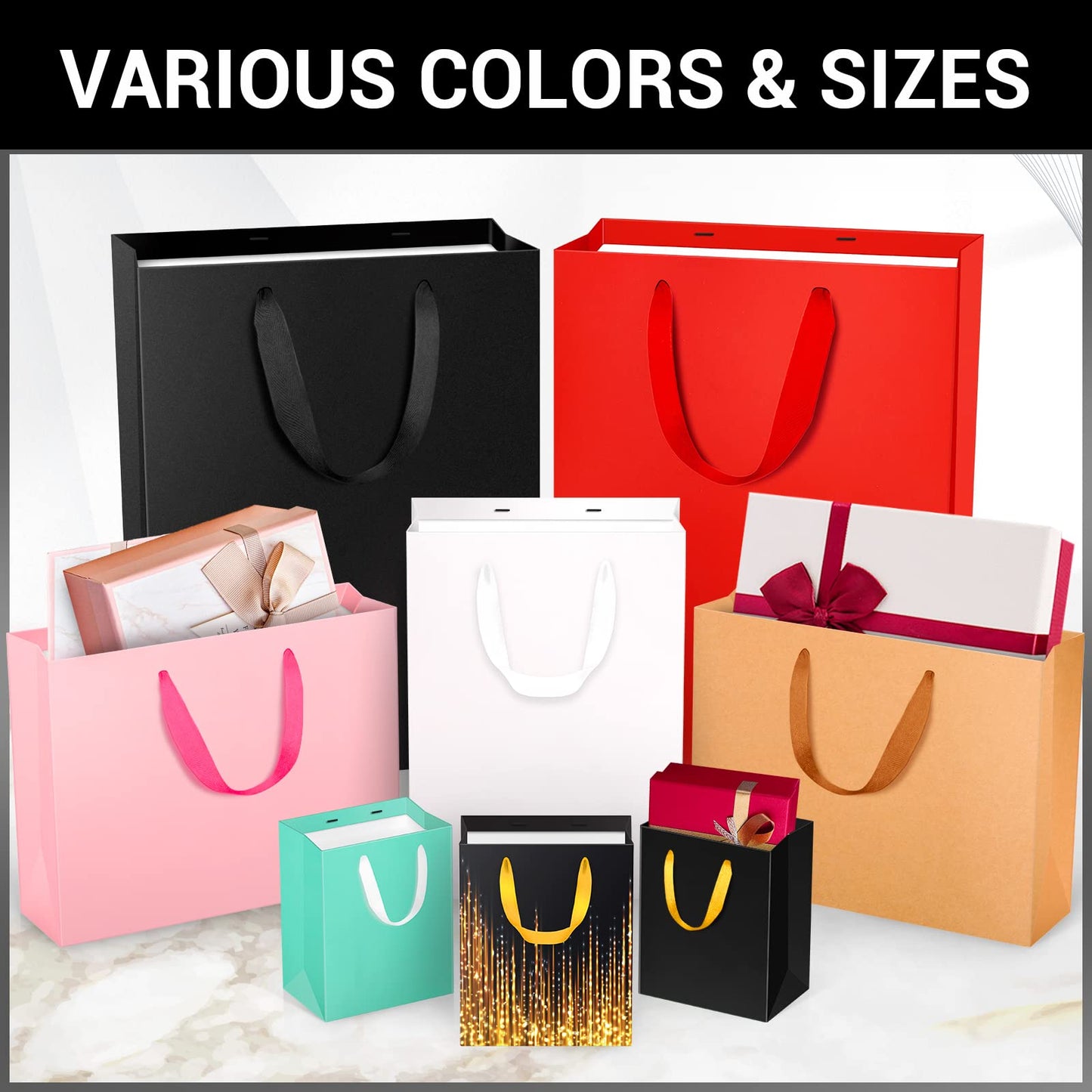 EUSOAR Small Pink Gifts Wrap Bags, 50 Pack 8.6x3.9x7 inches Shopping Bags with Handles Bulk, Party Favor Wrapping Bags for Wedding, Craft Grocery, Boutique, Retail, Business