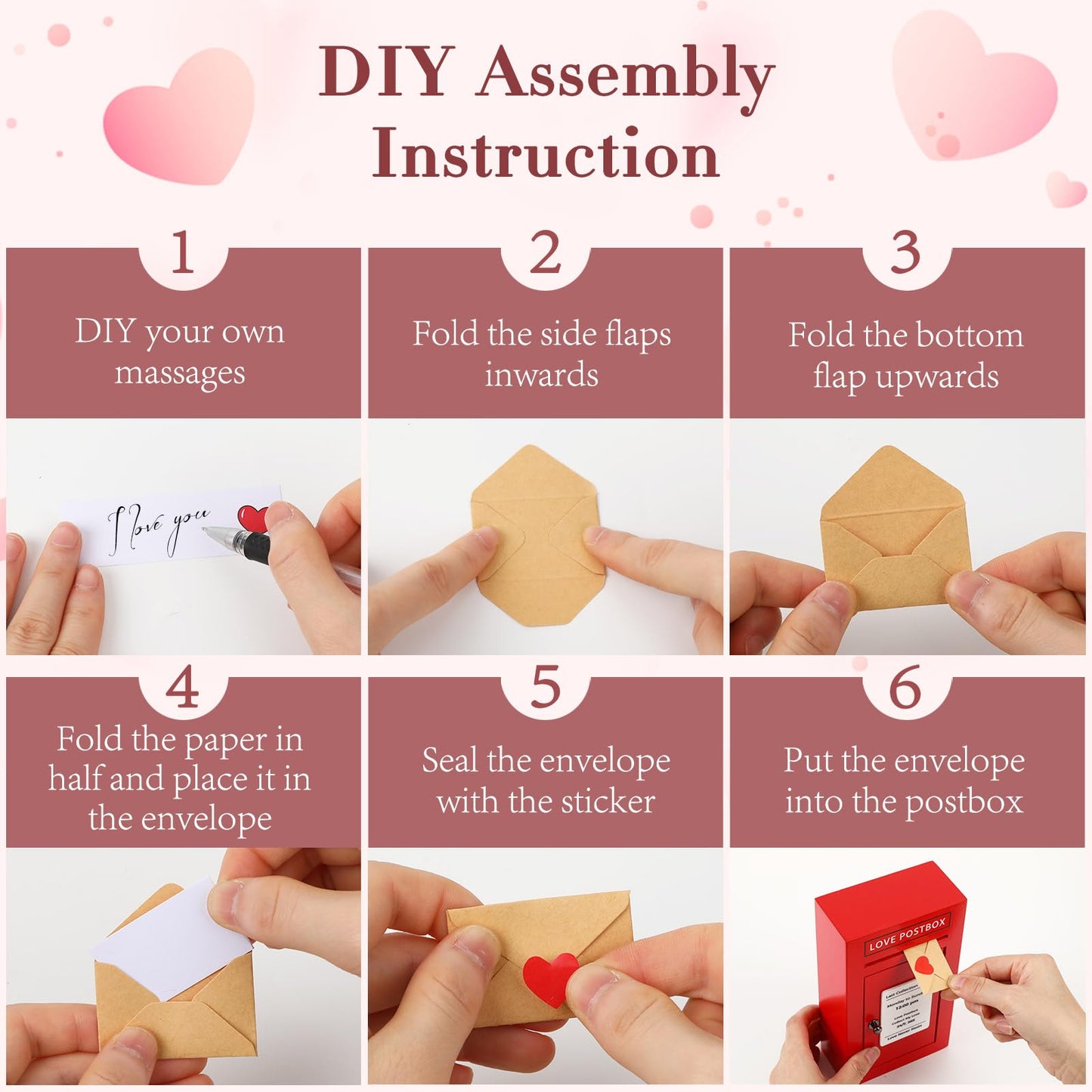 Romantic Love Postbox with 50 Mini Love Notes and Envelopes, Valentines Day Gifts for Him, Cute Valentines Gift for Husband Boyfriend, Vday LoveLetter, Long Distance Relationship Gifts