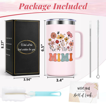 Lifecapido Mimi Gifts, Grandma Birthday Christmas Mothers Day Gifts for Grandma Mimi from Grandkids, 20oz Insulated Coffee Mug with Card