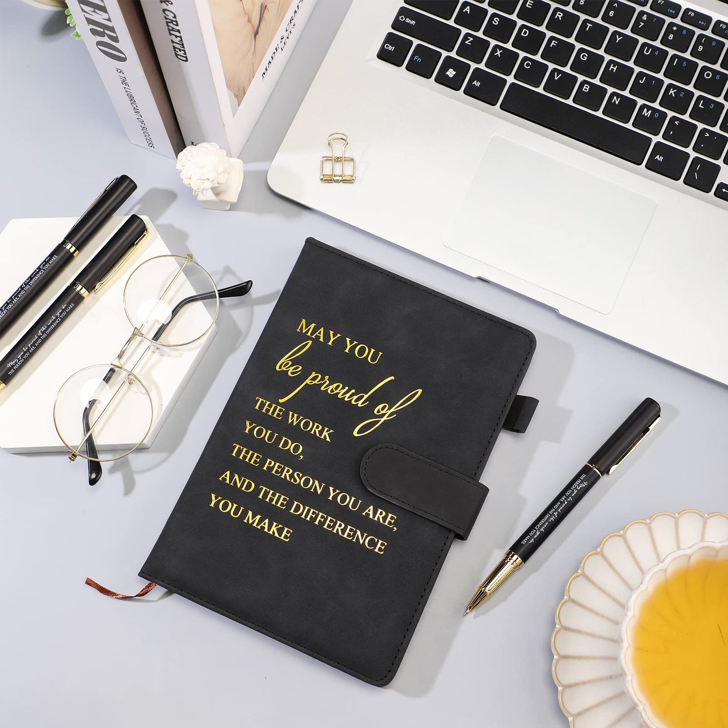 Kosiz 20 Pcs/10 Sets Employee Appreciation Gifts Bulk A5 Leather Notebook and Pen Inspirational Journal Pens for Teacher Appreciation Nurse Coworker Staff Team Gift(Black,May You Be Proud)