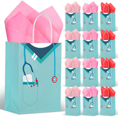 Censen 30 Pcs Nurse Gifts Bag Medical Assistant Gifts Bags Thank You Doctor Paper Goodie Bags with Handles for Healthcare Workers Back to School Party Nurse Appreciation Workers' Day Supplie (Fresh)