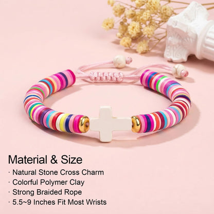 Handmade Gifts for Kids/Girls/Teens/Women-Cute Cross Bracelet First Communion Baptism Confirmation Graduation Gifts, Colorful Religious Bracelets Christian Jewelry Jesus Faith Trendy Stuff