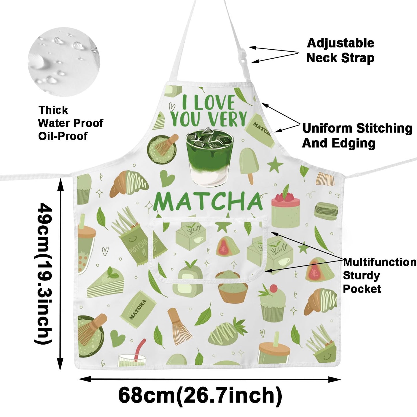 JNIAP Matcha Apron Matcha Lover Gifts Matcha Green Tea Gifts I Love You Very Matcha Gifts Matcha Tea Drinkers Gifts