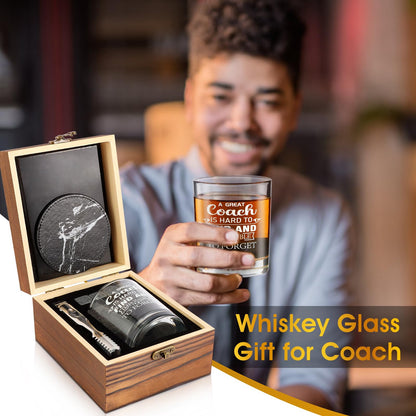 Whiskey Glass Gifts for Coaches, Best Coach Gift for Men, Thank You Gifts for Coaches with 12oz Whiskey Glasses, Stones, Coaster, Wooden Box for Baseball, Softball, Soccer, Basketball Coach