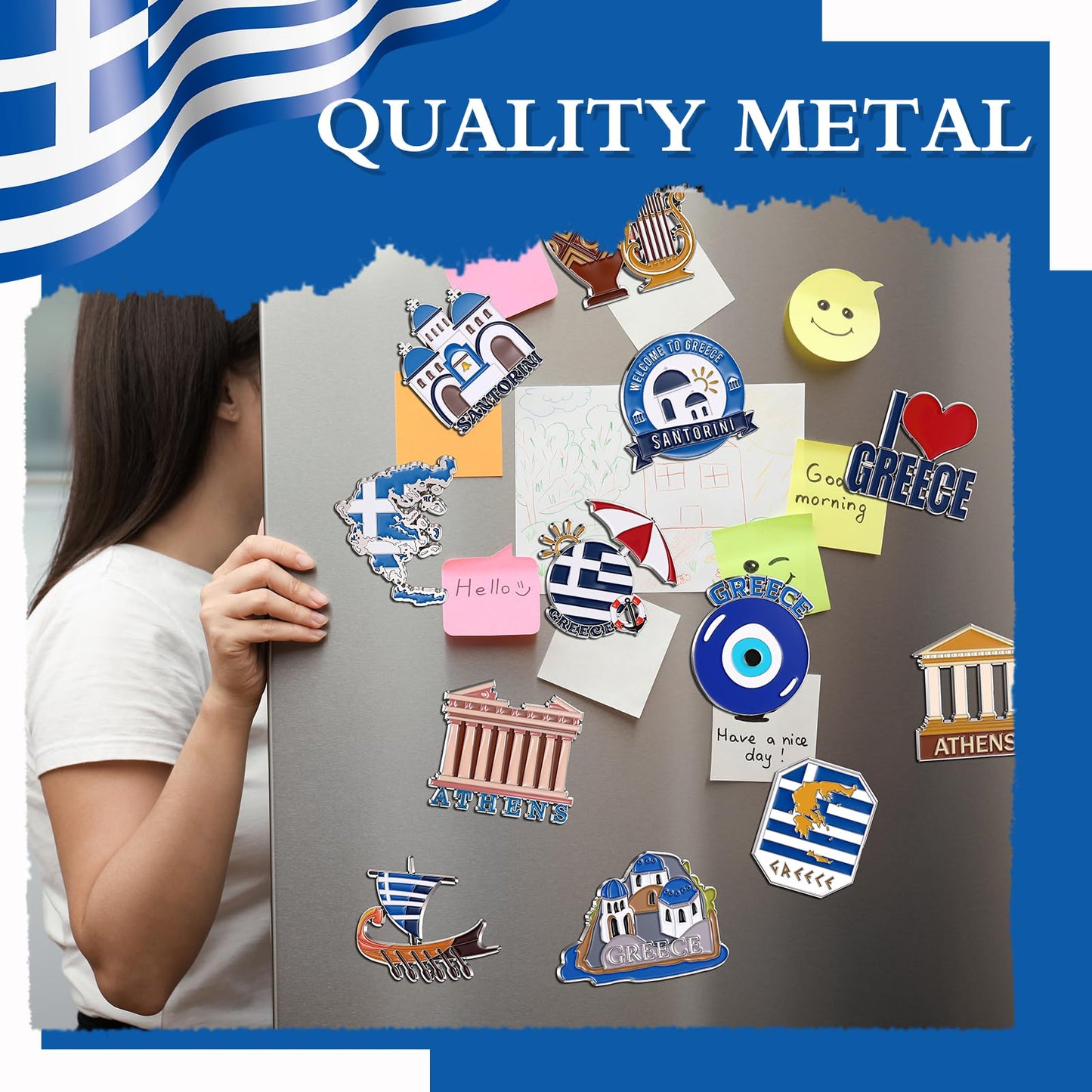 Konohan 12 Pcs Greece Magnets for Refrigerator Metal Greece Fridge Magnet Souvenirs Gifts Magnetic Greek Refrigerator Stickers, Santorini, Athens for Collect Travel Gifts
