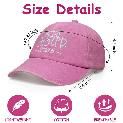 Big Sister Hats 2026 Big Sister Gifts for Girls Adjustable Embroidered Baseball Hats for Girl Washed Pink