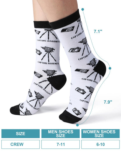 Glitopper 6 Pairs Photographer Gifts for Men Funny Camera Photography Crew Socks Novelty Birthday Holiday Gift for Photograph Lovers