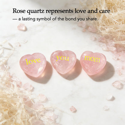 LIMGUVK Gift for Mom from Daughter Son, Engraved Rose Quartz Heart Crystal Gift Set, To My Mom Sentimental Keepsake, Love You Mom Birthday Thank You Appreciation and Just Because (Gold)