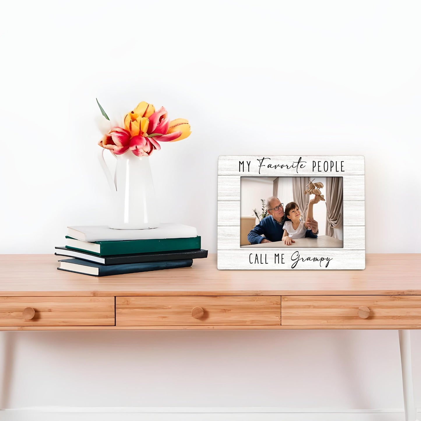 Grampy Gifts Picture Frame 4x6, Grampys Wooden Picture Frame, Christmas Fathers Day Birthday Gifts for Grampys from Grandkids, Call Me Grampy Decorative Photo Frames for Table Desk Decor