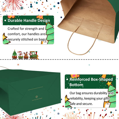 BagDream Forest Green Paper Bags with Handles Bulk 10x5x13 Inch 50Pcs Large Kraft Paper Gift Bags for Christmas, Thanksgiving, Outings, Craft, Retail, Grocery, Shopping, Recyclable