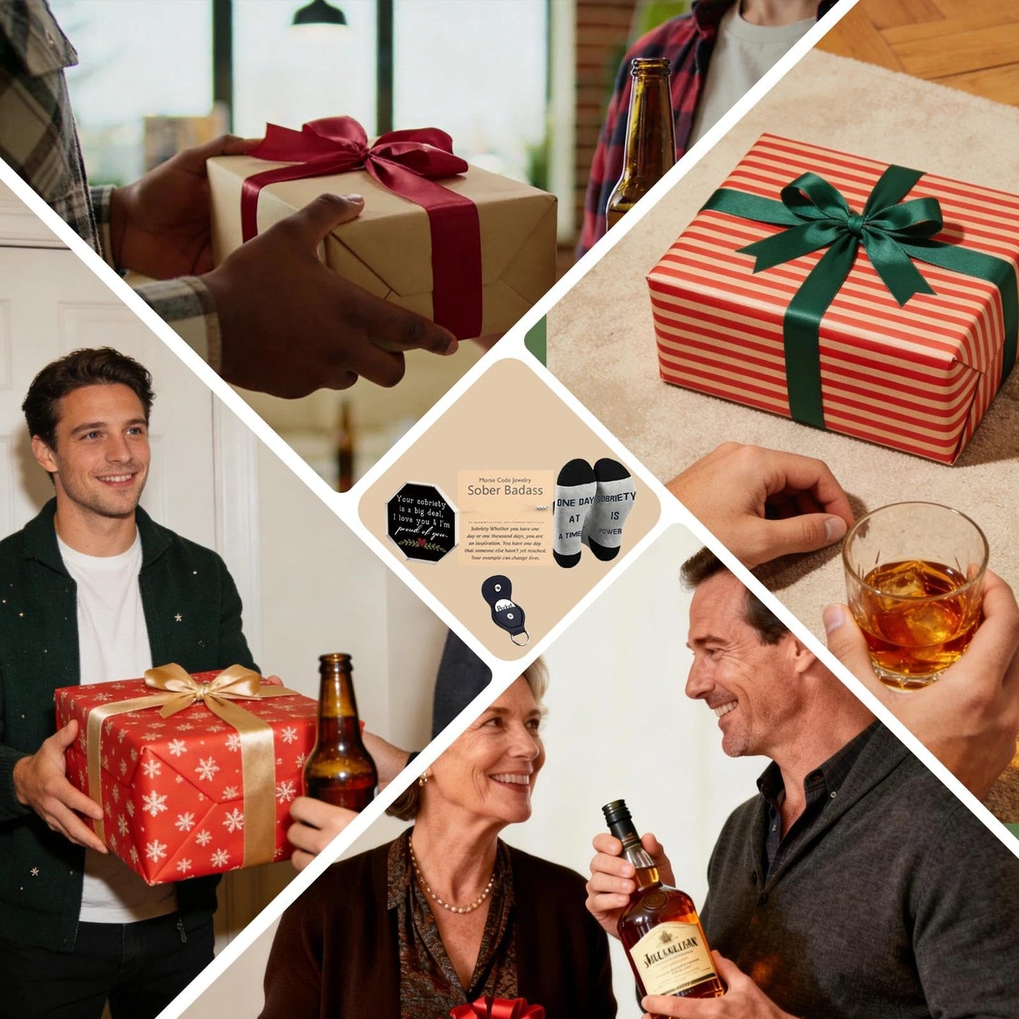 Sobriety Gifts for Men Women,4pcs Recovery Gift Set With Novlety Socks for Alcoholics Anonymous Addiction, Sobriety Pocket Hug Token