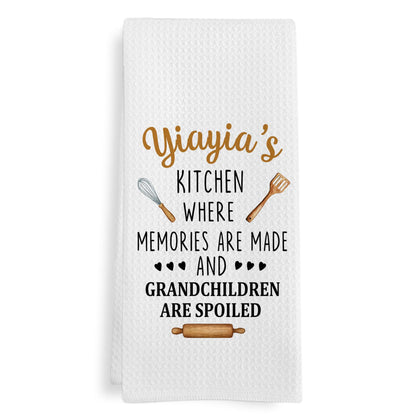 Yiayia Gifts Kitchen Towels, Mothers Day Birthday Gifts Dish Tea Towels for Kitchen, Gift for Yiayia's Grandma Decorative Hand Towel from Grandchildren, 16x24 Inch