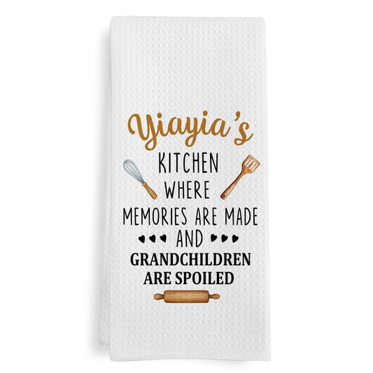 Yiayia Gifts Kitchen Towels, Mothers Day Birthday Gifts Dish Tea Towels for Kitchen, Gift for Yiayia's Grandma Decorative Hand Towel from Grandchildren, 16x24 Inch