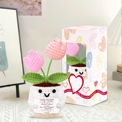 Friendship Gifts for Women Tulips Crochet Flowers Emotional Support Crochet Funny Small Christmas Birthday Gift for Women Personalized Best Friend Coworker Cute Unique Gifts Desk Accessories Decor