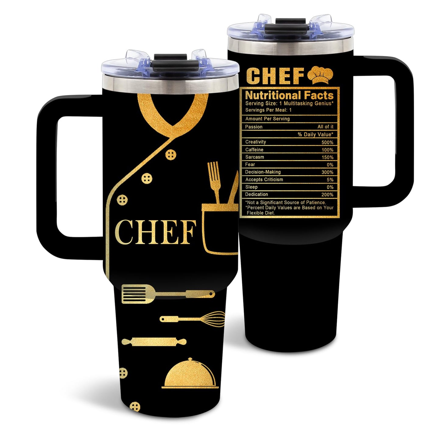 DUUV Chef Theme Insulated Tumbler 40oz, Chef Cup Gifts for Man Women, Chefs Tumbler for Cooking Lovers Home Cooks, Cooking Gifts for Chefs Leakproof, Birthday Ideal Gift for Culinary Students, 1 Pack