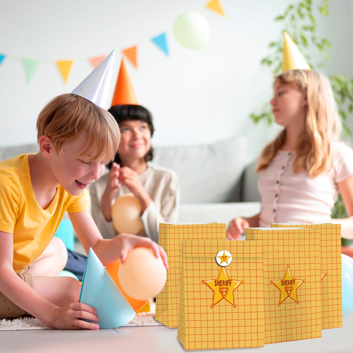 Cowboy Party Gift Bags - 24pcs Cartoon Story Goodie Bag for Birthday Party Decorations, Paper Lunch Bags for Baby Shower Bread Cookie Snack Thank You Gift Wrapping Bag (6 × 3.14 × 8.3 inch)