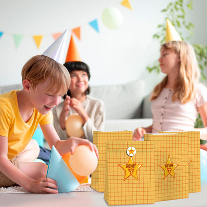 Cowboy Party Gift Bags - 24pcs Cartoon Story Goodie Bag for Birthday Party Decorations, Paper Lunch Bags for Baby Shower Bread Cookie Snack Thank You Gift Wrapping Bag (6 × 3.14 × 8.3 inch)