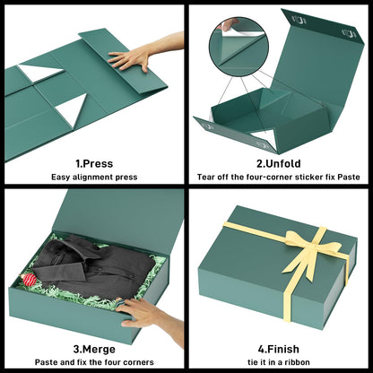 PSHVYM Gift Boxes with Lids, 11.5x7.8x3 In Forest Green Gift Box for Presents Magnetic Closure for T-Shirts, Gloves, Scarves, Books, Baby Clothes, Clothing Gift Wrap, Contains Card, Ribbon (5PACK)