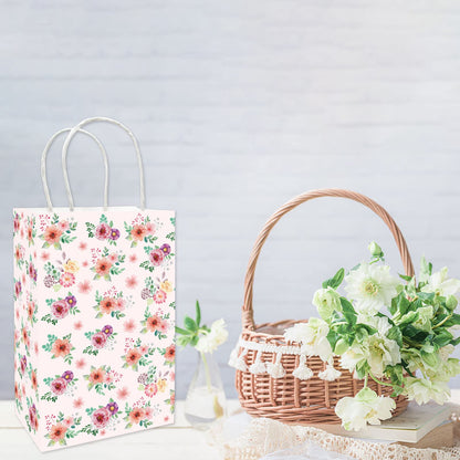 Fancy Land Floral Gift Bags with Handles Spring Paper Party Favor Bag for Wedding Birthday Bridal Baby Shower 24 Pack