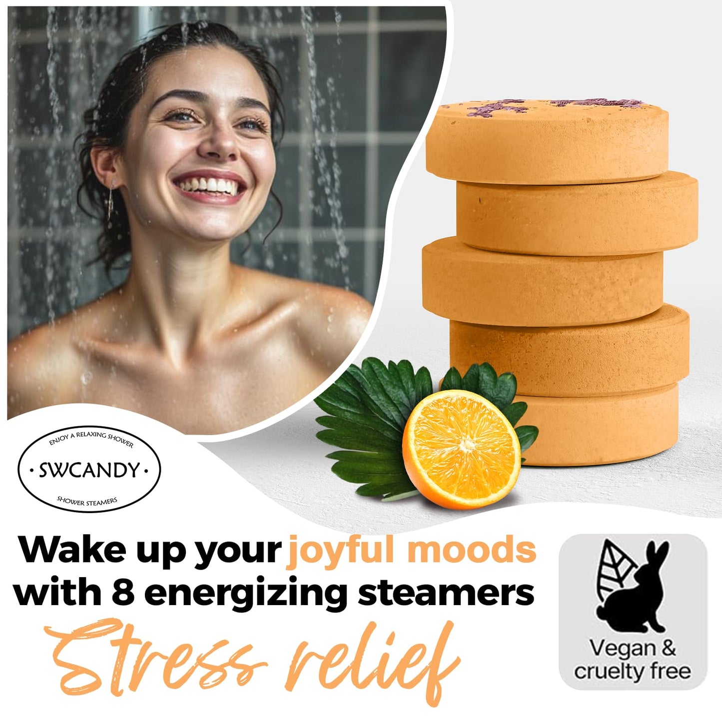 SWCANDY Shower Steamers Aromatherapy Birthday Gifts for Women Travel Essentials, 8 Pcs Orange, Bath Bombs Shower Bombs with Natural Essential Oils, Relaxation Home SPA
