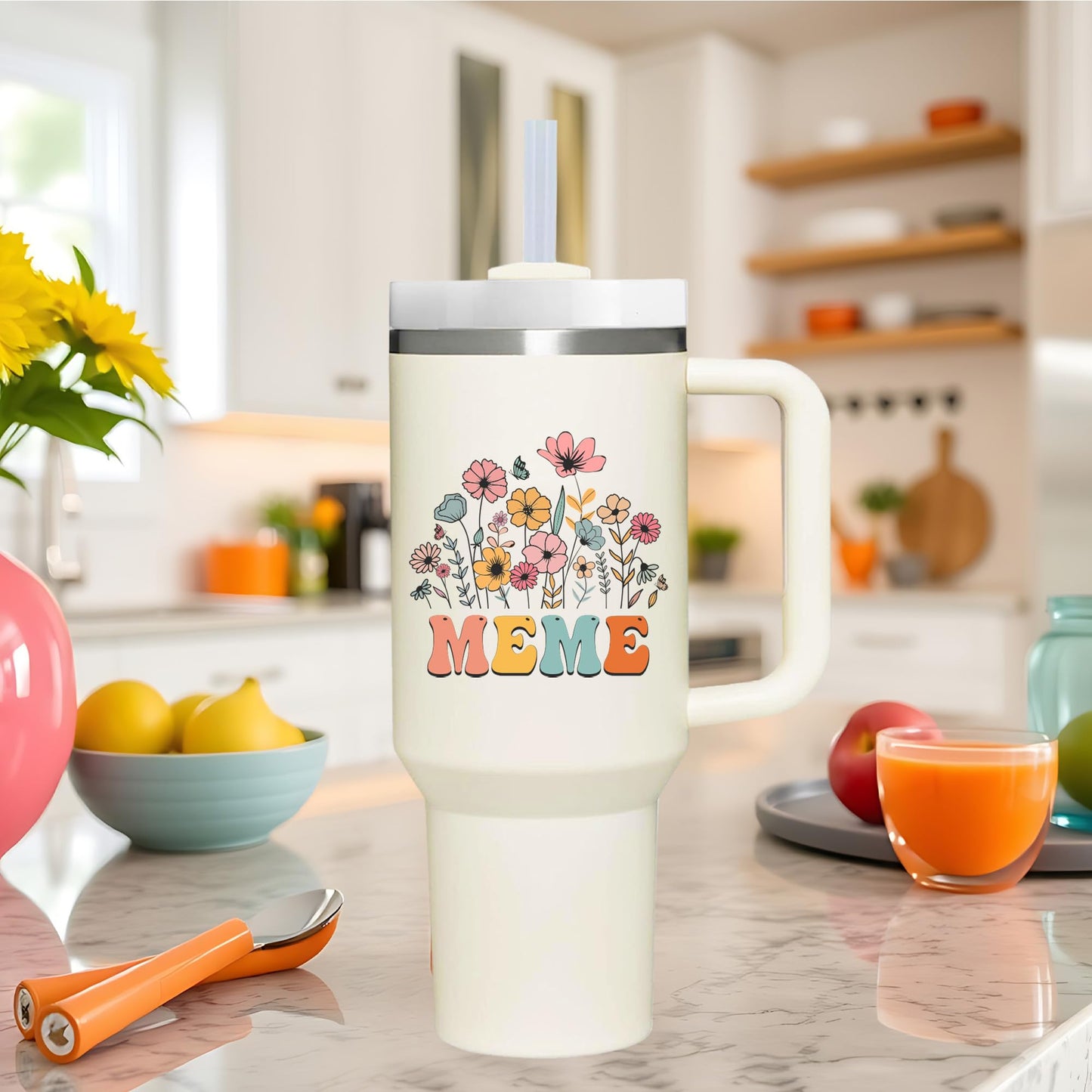 40 oz Tumbler with Handle for Meme.Mothers Day Tumbler Gifts for Meme.Birthday Anniversary Christmas Meme Gift.Meme Cup Meme Tumblers from Grandchildren.