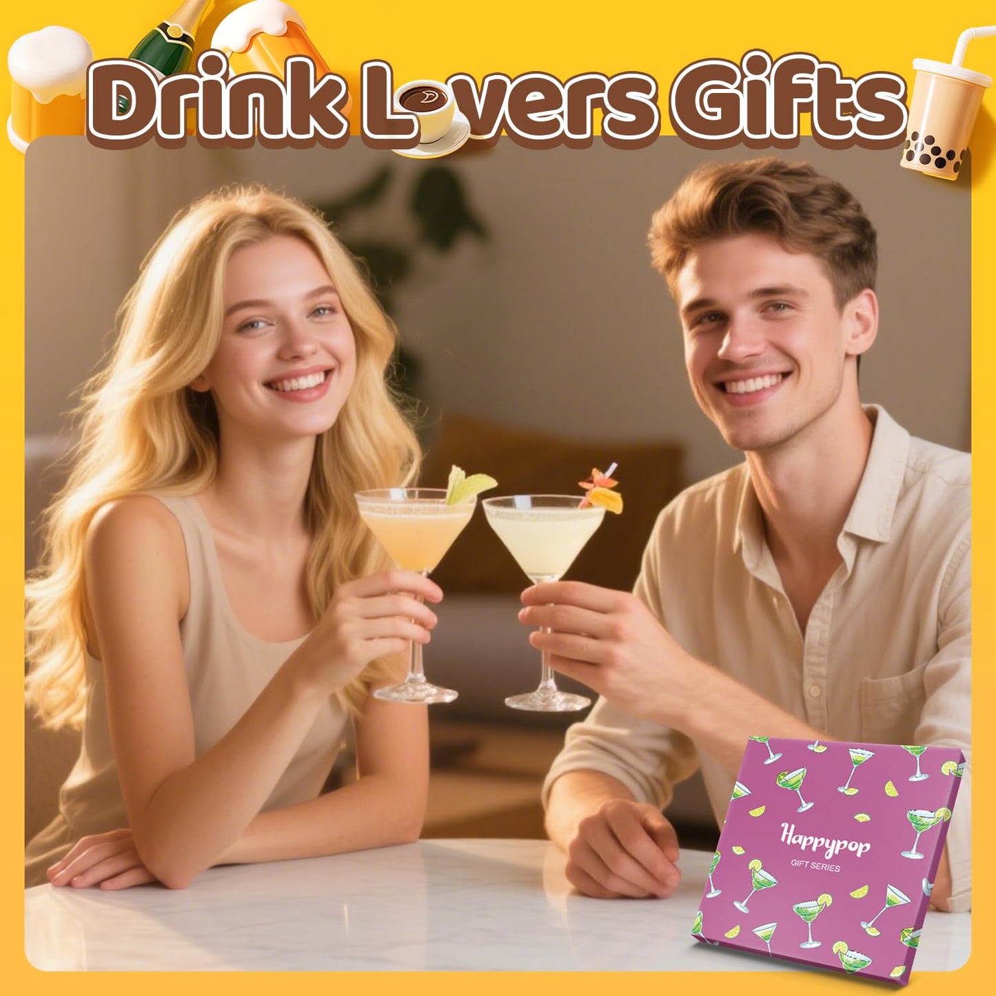 HAPPYPOP Drink Socks for Women Men - Tea Lovers Gifts, Margarita Whiskey Socks for Drinker