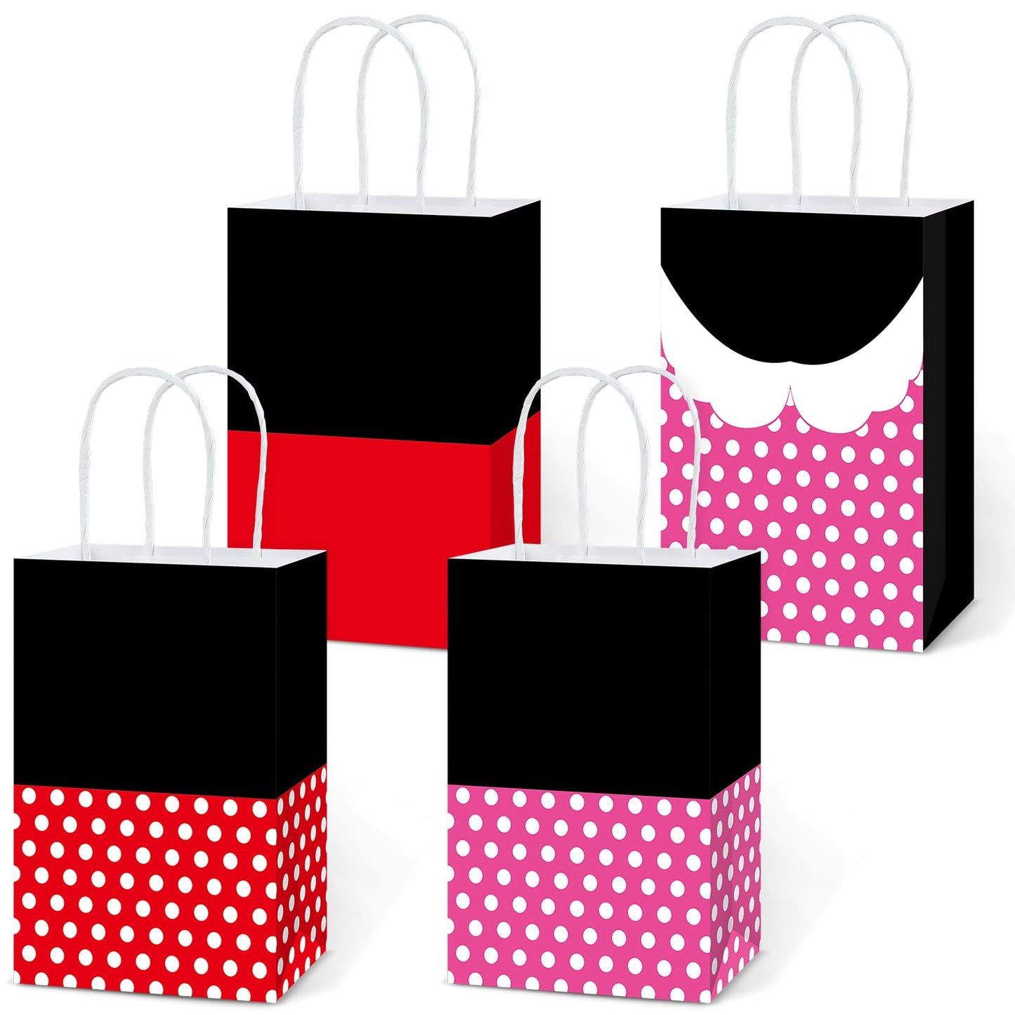 Afniimyapt 12Pcs Red Mouse Party Favor Goodie Bags with Handle Cartoon Mouse Theme Paper Treat Bags Pink Red Polka Dot Candy Gift Packing Supplies for Cartoon Themed Birthday Party Bridal Decorations