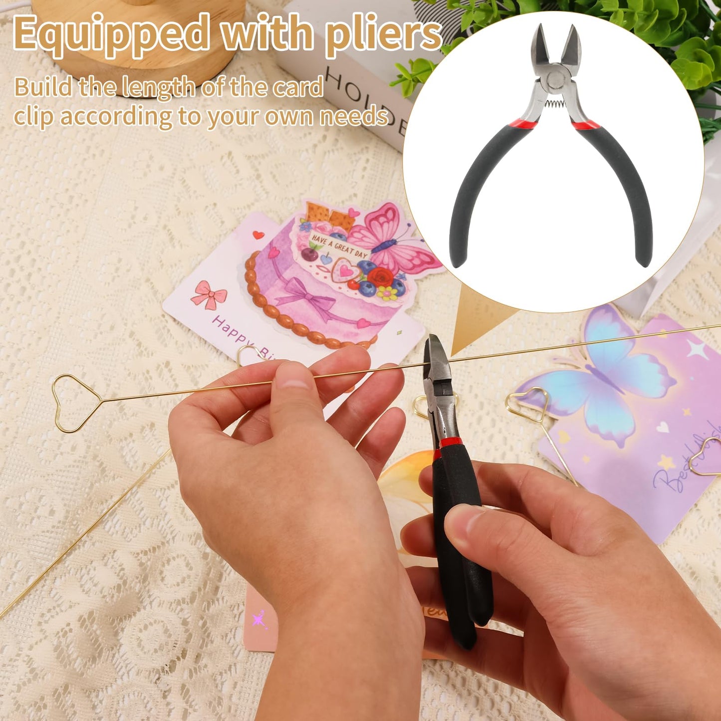 Round & Heart 40Pcs 11.8" Floral Picks Card Holders with Wire Cutter and 30 Cards, Golden Metal Florist Flower Bouquet Accessories Supplies Photo Place Gifts Card Tree Sticks, Ideal for Wedding Party
