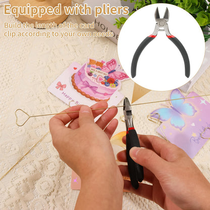 Round & Heart 40Pcs 11.8" Floral Picks Card Holders with Wire Cutter and 30 Cards, Golden Metal Florist Flower Bouquet Accessories Supplies Photo Place Gifts Card Tree Sticks, Ideal for Wedding Party